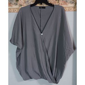 JFN Just Fashion Now Small Grey Lagenlook Boho Peasant Oversized Wrap Top